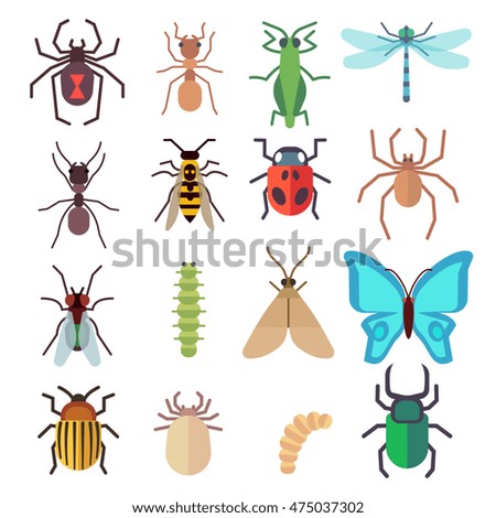 وکتور آیکون های حشرات با طراحی فلت