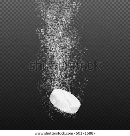 Soluble drug with fizzy trace isolated on transparent background vector illustration. Vitamin in water effervescent