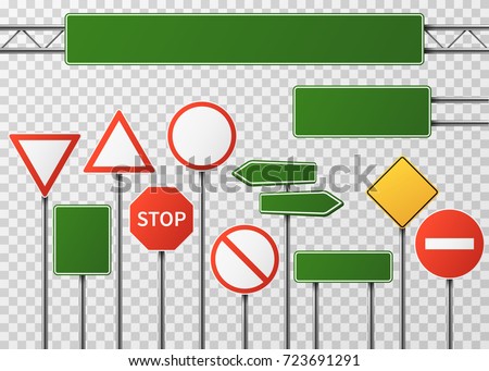 Blank street traffic and road signs vector set isolated. Collection of sign road, signpost and guidepost for transport illustration