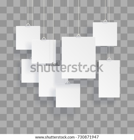 Blank hanging photo frames or poster templates isolated on transparent background. Photo picture hanging, frame paper gallery portfolio illustration ストックフォト © 