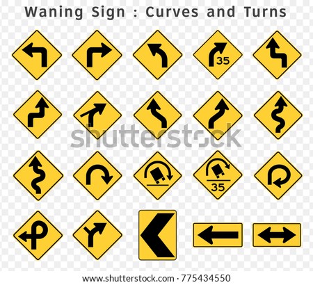 Road sign. Warning. Curves and Turns.  Vector illustration