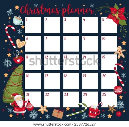 Monthly planner template. Grid for notes. Stone wall. Christmas planner, organizer template, wish list. Vector illustration