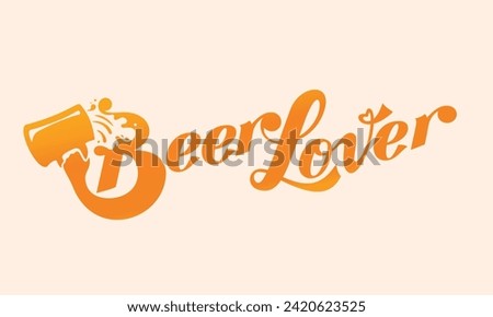 Beer lover logo text with letter B, drinking a pint of beer. Text in curved retro style.