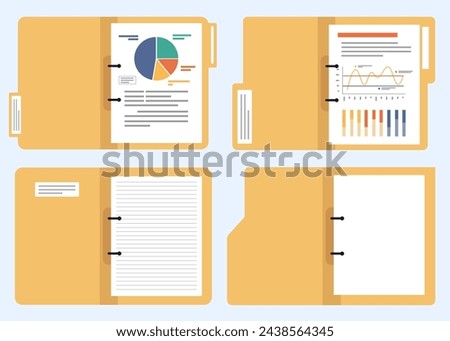 Document folder open icon, Folder with documents, Open up folder with document inside, Flat vector illustration.