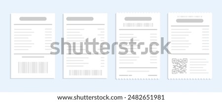 Set of invoices bills, Receipts paper, Purchase invoices sales receipt isolated, Vector flat cartoon.