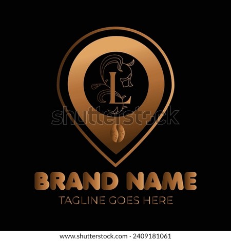 Coffee bean luxury L letter logo with gold gradient location vector template. L letter location sign or symbol vector logo in luxury shapes and colors. luxury logo, letter logo
