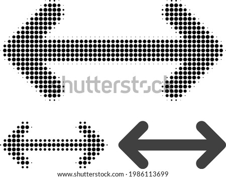 Swap arrows halftone dotted icon. Halftone array contains round pixels. Vector illustration of swap arrows icon on a white background.