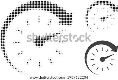 Time forward halftone dotted icon. Halftone pattern contains round pixels. Vector illustration of time forward icon on a white background.