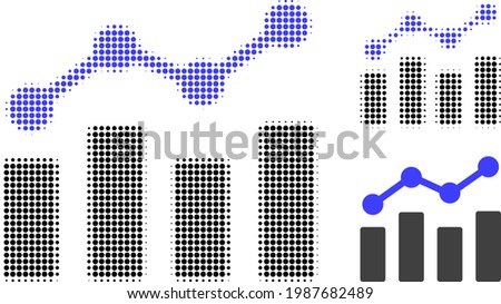 Trend chart halftone dotted icon. Halftone pattern contains circle dots. Vector illustration of trend chart icon on a white background.