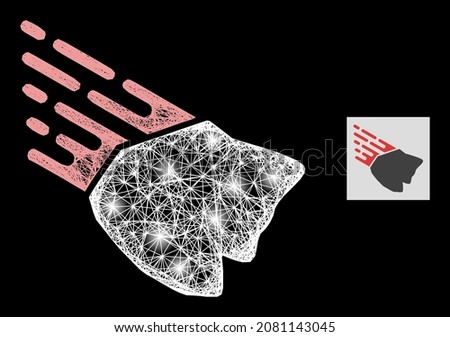 Constellation crossing mesh falling rock stone with light spots on a black background. Bright vector model based on falling rock stone pictogram, with intersected mesh and light spots.