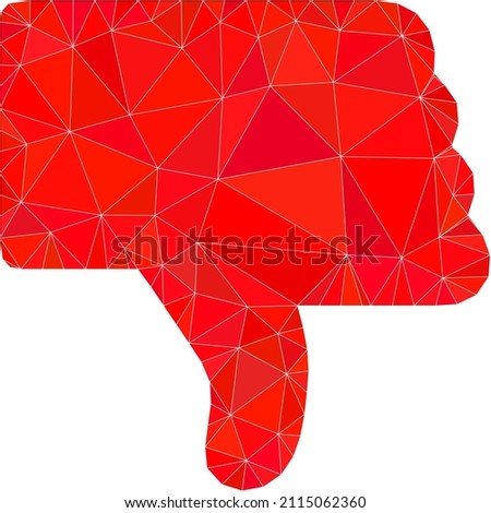 Low-Poly triangulated thumb down 2d illustration. Vector thumb down icon is filled with triangles. Low-poly thumb down is combined with scattered triangles.