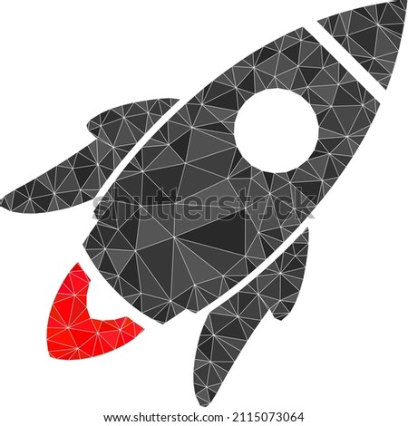 Low-Poly polygonal space rocket icon illustration. Vector space rocket icon is filled using triangle mosaic. Low-poly space rocket is combined from scattered triangles.