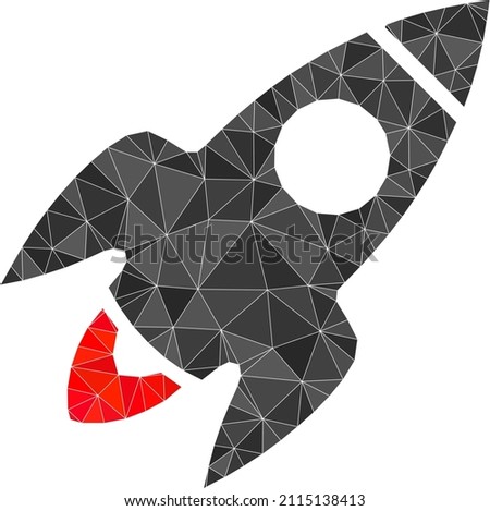 Lowpoly triangulated rocket flight 2d illustration. Vector rocket flight icon is filled with triangles. Lowpoly rocket flight is combined with chaotic triangles.