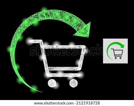 Bright network repeat purchase order with glowing spots on a black background. Light vector structure based on repeat purchase order icon, with intersected network and light spots.