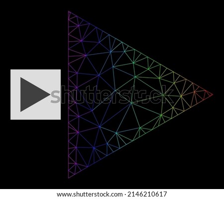 Spectrum gradient mesh play function icon. Geometric frame flat net based on play function icon, generated with polygonal mesh framework, with spectrum gradient.