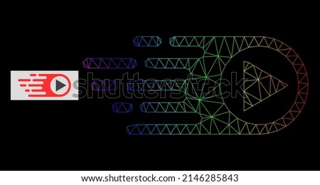 Rainbow gradient mesh rush right icon. Geometric frame flat network based on rush right icon, generated with polygonal mesh framework, with rainbow gradient.