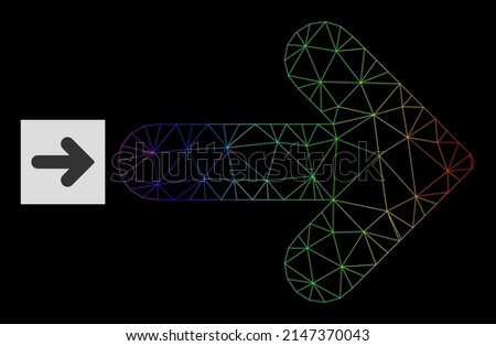 Rainbow gradient net right direction icon. Geometric carcass flat net based on right direction icon, generated with polygonal mesh framework, with rainbow gradient.