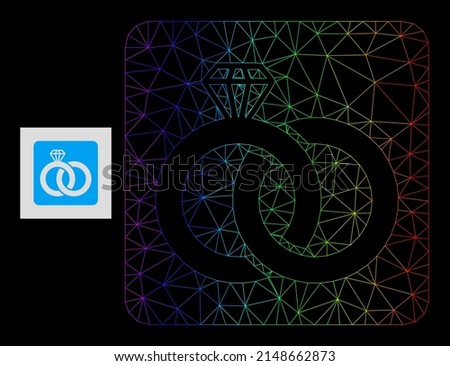 Rainbow gradient net diamond wedding rings icon. Geometric frame 2D net based on diamond wedding rings icon, generated with triangle mesh network, with rainbow gradient. 商業照片 © 