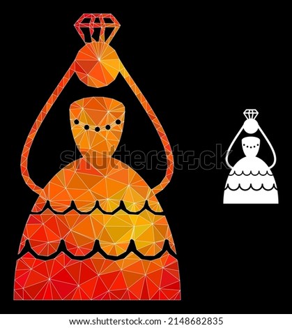 Low-poly crowned bride icon with fire colored gradient. Triangulated fire colored crowned bride polygonal symbol illustration. Polygonal crowned bride vector is filled from random bright triangles.