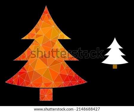 Low-poly fir-tree icon with flame colorful gradient. Triangulated flame vibrant fir-tree polygonal 2d illustration. Polygonal fir-tree vector is filled with scattered colorful triangles.