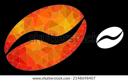  Triangulated fire colored cacao bean polygonal icon illustration. Polygonal cacao bean vector filled from scattered bright triangles.