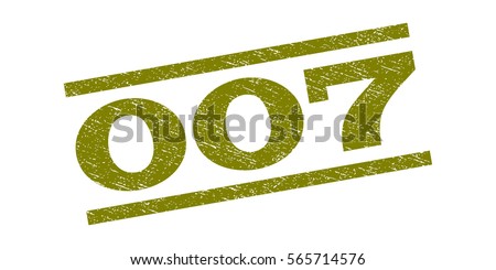 007 watermark stamp. Text caption between parallel lines with grunge design style. Rubber seal stamp with scratched texture. Vector olive color ink imprint on a white background.