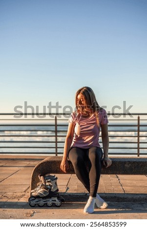 Similar – Image, Stock Photo Sportswoman on shore with paddle board