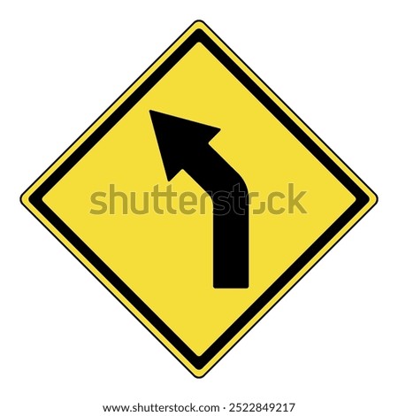 Warning traffic sign. Yellow diamond warning sign with turn left mark symbol. Hazard warning attention sign. road sign caution. Turn left traffic Mark. Isolated on white background