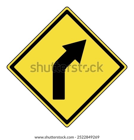 Warning traffic sign. Yellow diamond warning sign with turn right mark symbol. Hazard warning attention sign. Road sign caution. Turn left traffic Mark. Isolated on white background