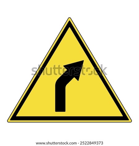 Warning traffic sign. Yellow triangle warning sign with turn right mark symbol. Hazard warning attention sign. Road sign caution. Turn left traffic Mark. Isolated on white background