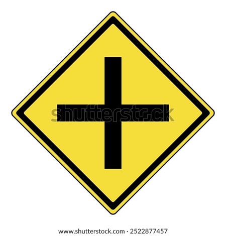 Warning diamond sign. Yellow diamond warning sign with intersection  mark symbol. Hazard warning attention sign. crossroad sign caution. intersection traffic Mark. Isolated on white background