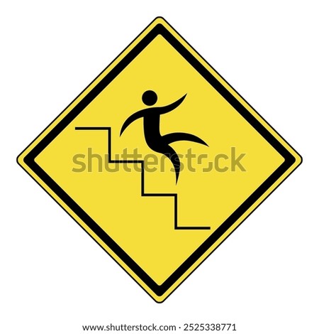 Falling off the stairs sign. Yellow diamond warning sign  with a person slipping on stairs symbol. Hazard warning attention sign. Ideal for safety guides, construction sites, and hazard awareness. 