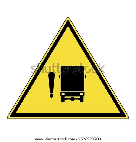 Warning sign. Yellow diamond warning sign with truck and exclamation mark symbol. Blind spot warning attention sign. Warning sign for truck blind spots. Danger, limited visibility around vehicle.