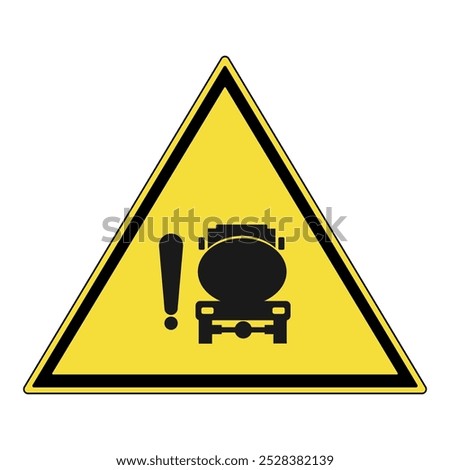 Warning sign. Yellow diamond warning sign with truck and exclamation mark symbol. Blind spot warning attention sign. Warning sign for truck blind spots. Danger, limited visibility around vehicle.