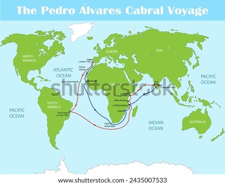 The Pedro Alvares Cabral voyage map. Science education vector illustration