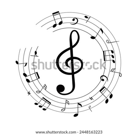 Musical notes on a white background. Round musical composition. Vector illustration