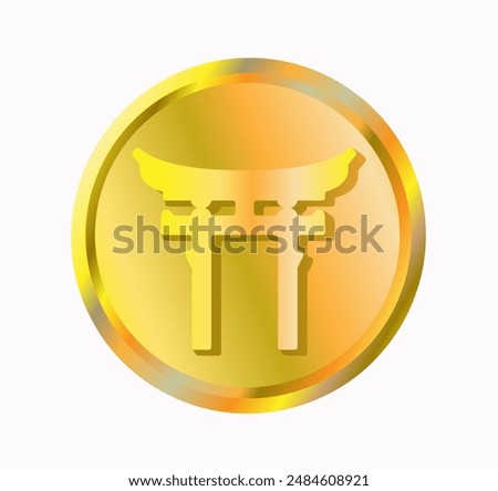 Shinto symbol. Shinto icon in a golden circle on white background. Vector illustration