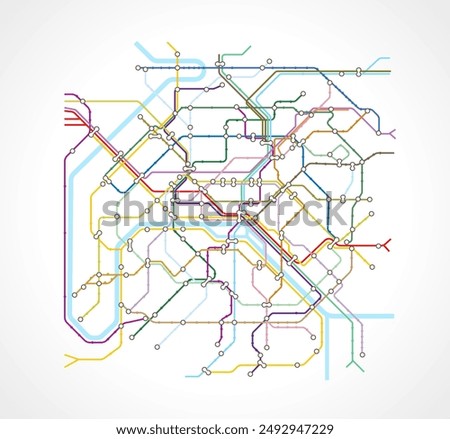 Colored Paris metro map on a white background. Vector illustration