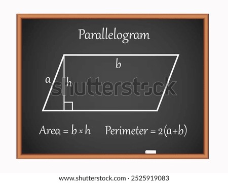 Parallelogram diagram on black board. Science education vector illustration