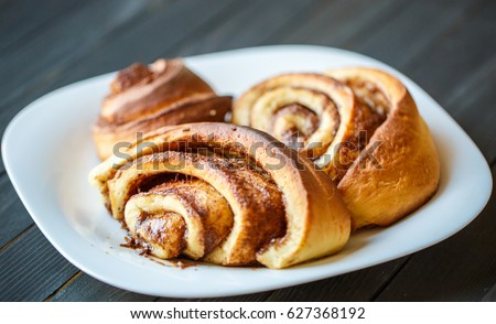 Similar – Image, Stock Photo Plate with cinnamon bun near jam