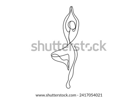 Yoga Woman One Line Drawn Icon. Yoga Sport Fitness Class Logo Symbol Isolated On White Background. Yoga Tree Pose Outline Woman Body Symbol for Fitness Center Advertising Flyer, Card, Invitation