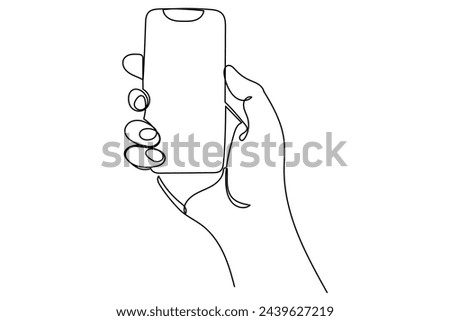 Line Art Hand With Phone. Abstract Doodle outline Editable Vector Human Arm Silhouette. Sketch Curve Drawn Hand Isolated On White