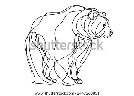 Line Art Grizzly Bear Portrait. Doodle One Continuous Editable Outline Vector Illustration. Wild Savage Animal Mascot Symbol Contour Design	
