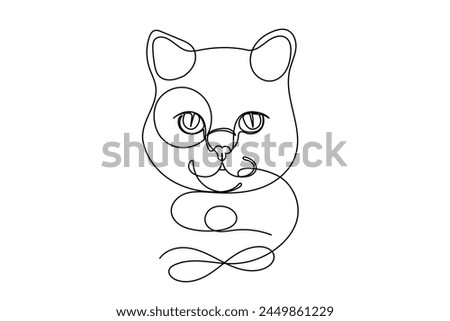 Line Art Cat Portrait. Detective Cat. Domestic Adorable Cat Pet Animal Line Drawn Icon. Cat  Curve Line Isolated On White Funny Mascot Symbol Advertising Design Vector Editable Element