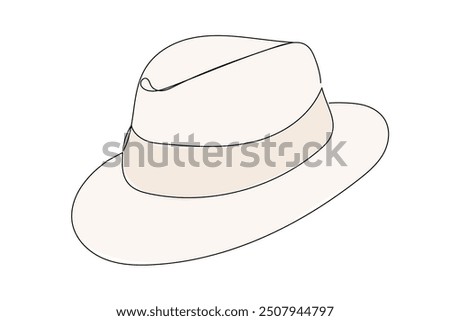 Hat Line Art. Abstract Hat Silhouette Outline Doodle Contour Hand Drawn Illustration. Fedora Hat Curve Line Symbol Icon. Editable Thin vector Stroke. Continuous Line Sketch Line Art Vintage Old Fedora