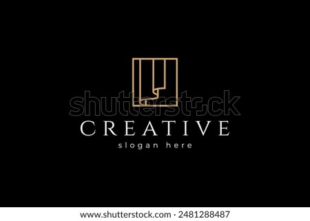 Curtain logo in box frame with gold luxury minimalist line art vector design style