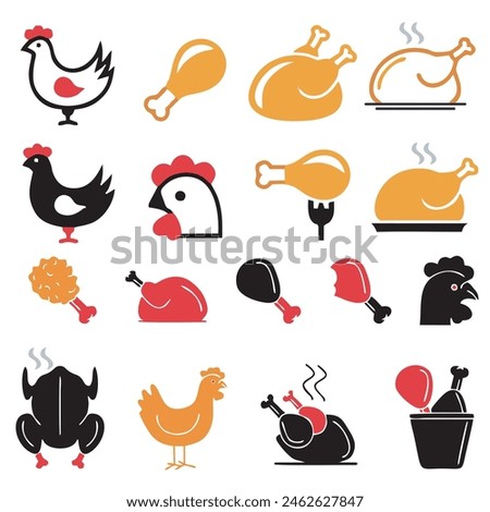 Chicken, fried chicken legs - food icons set, Set of chickens vector element 3