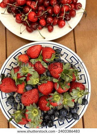 Similar – Image, Stock Photo Flatlay of arranged raspberries on pink