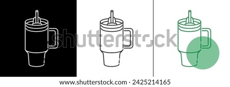Stanley Cup Tumbler Icon Flat Outline Vector, EPS, PNG, JPEG in Black and White, Inverted Color, Green, for Web, Mobile Apps and UI.