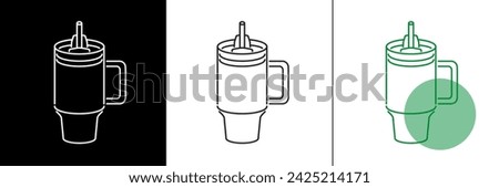 Stanley Cup Tumbler Icon Flat Outline Vector, EPS, PNG, JPEG in Black and White, Inverted Color, Green, for Web, Mobile Apps and UI.